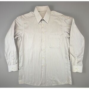 Italian Made Cotton Dress Shirt Mens 16.5 34 35 Blue Stripe Henry Sons